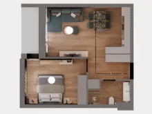 3-D wizualizacja /plan mieszkania 2-pokojowego