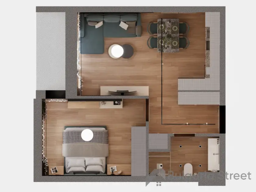 3-D wizualizacja /plan mieszkania 2-pokojowego